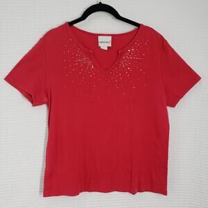 Vintage 90s Rhinestone Baby Tee T-Shirt Women Large Red Short Sleeve Fashion Bug